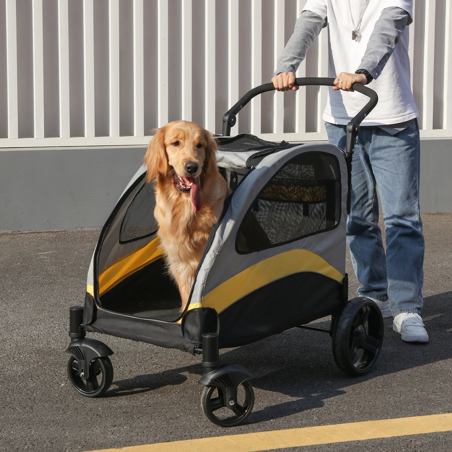 Portable Foldable Large Breed Dog Stroller With Four Wheels