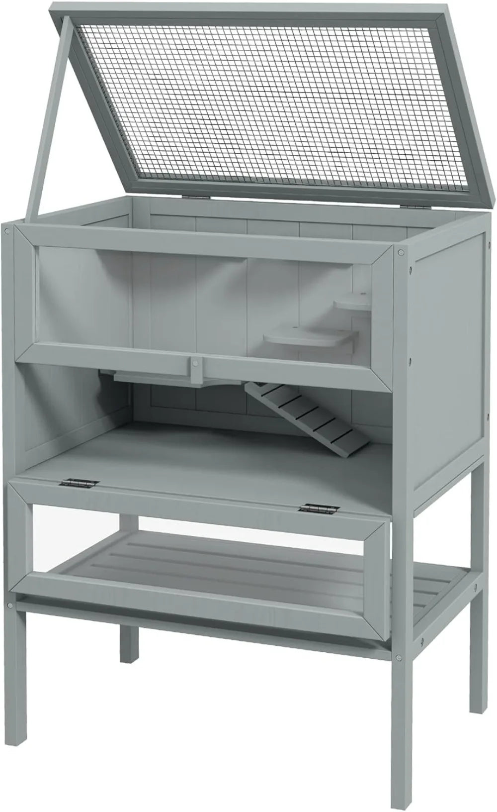 Three Tier Wooden Hamster Cage With Platforms Small Animal Habitat