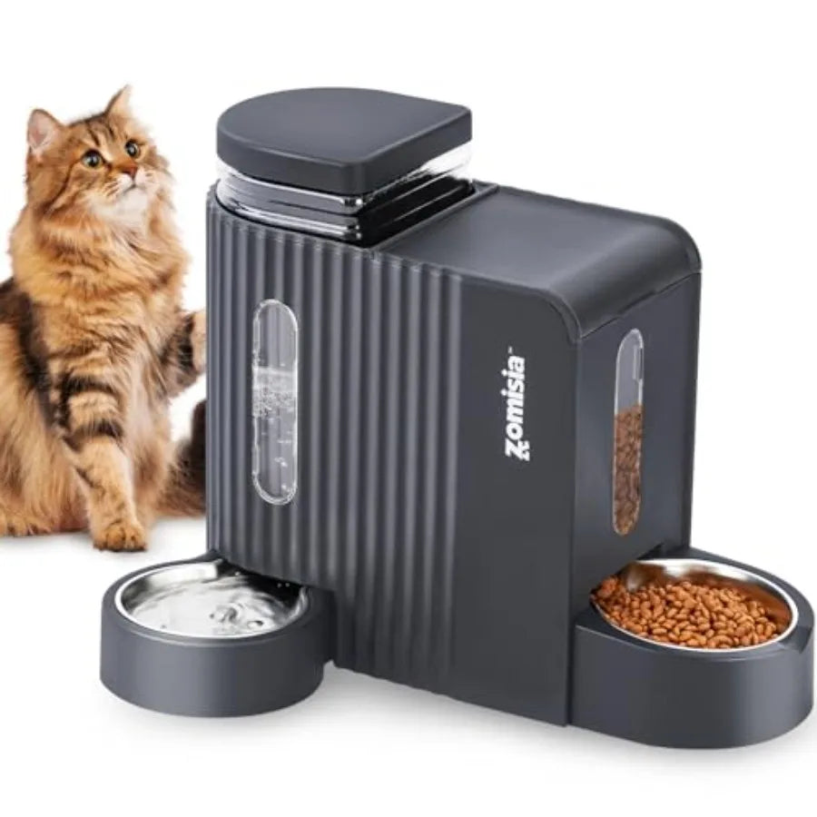 Gravity Cat Feeder And Water Dispenser With Stainless Steel Bowls