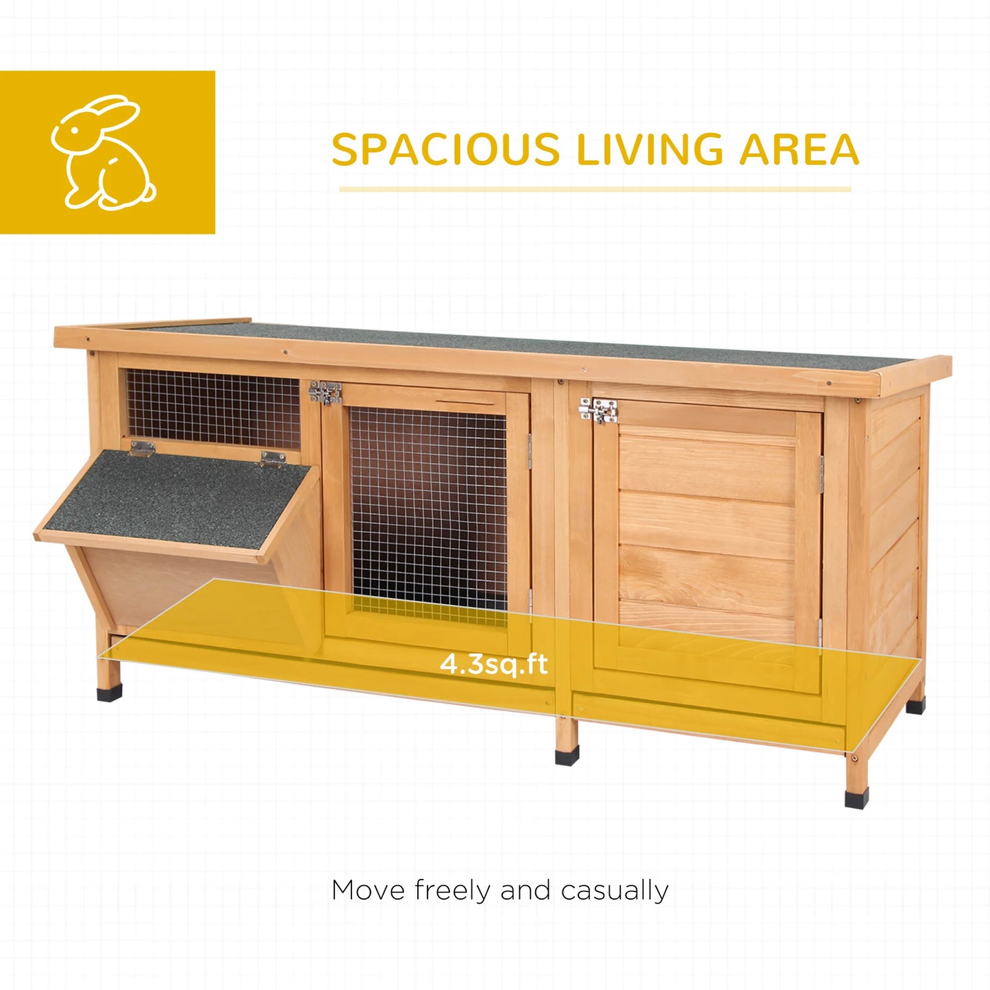Outdoor Rabbit Hutch Wooden Cage With Asphalt Roof Feeding Trough
