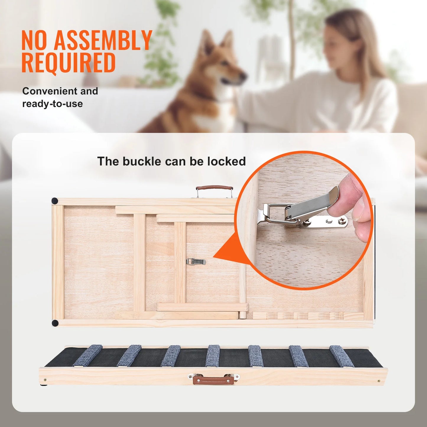 SucceBuy Dog Ramp Folding Anti Slip Adjustable Wooden Pet Ramp For Sofa Car Bed