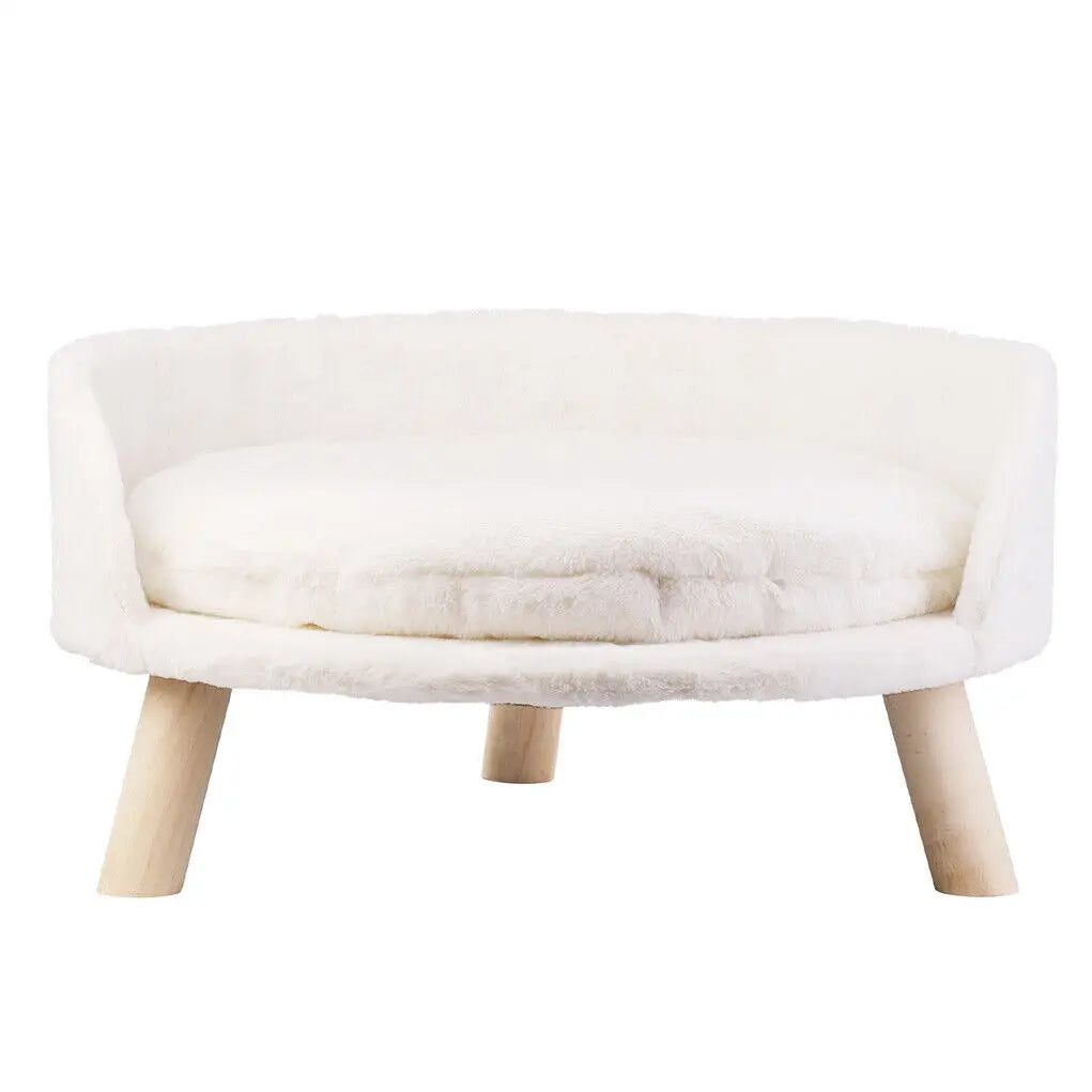 Soft Dog or Cat Bed With Plush Fabric Cushion And Wooden Legs