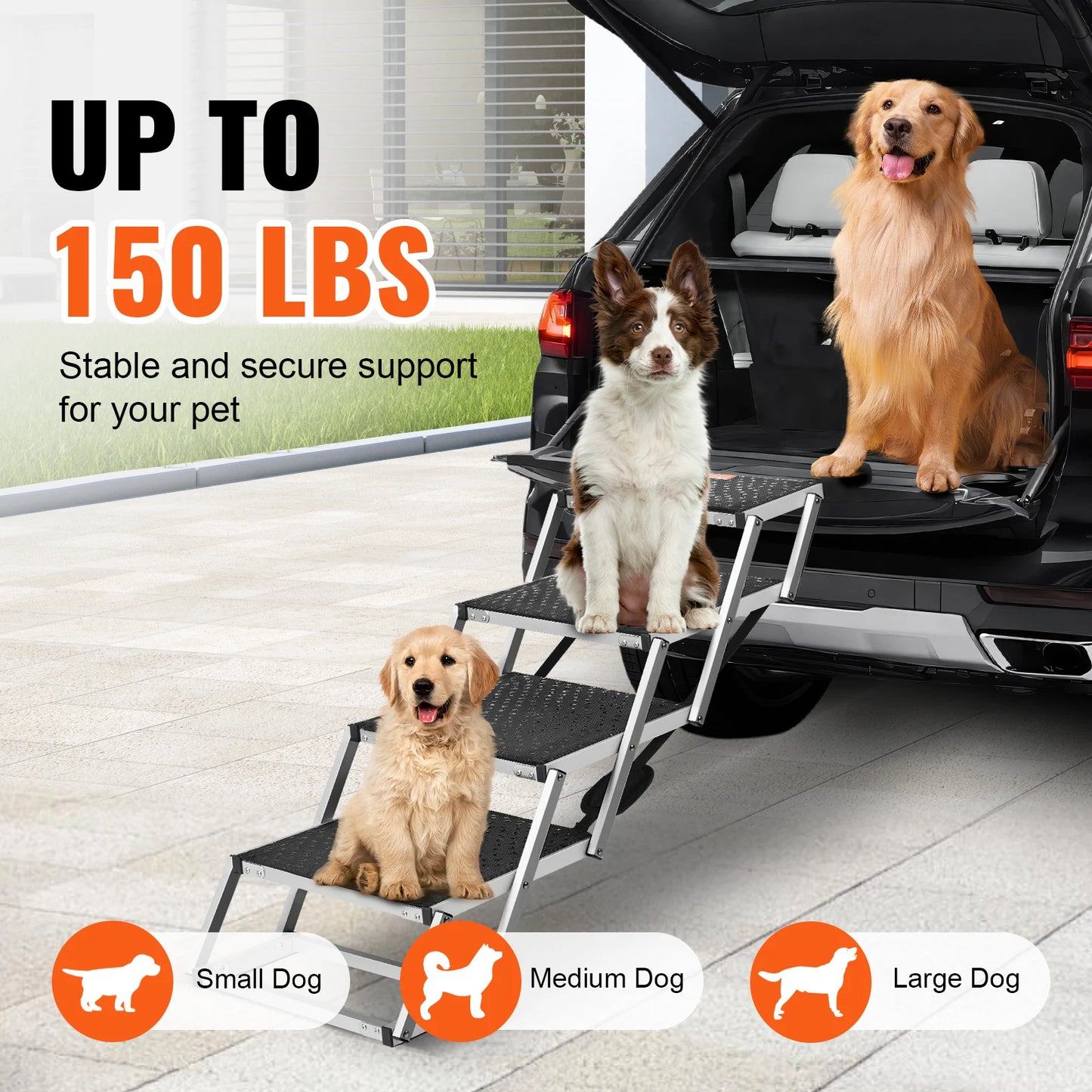 SucceBuy Dog Car Steps Folding Portable Pet Stairs Aluminum