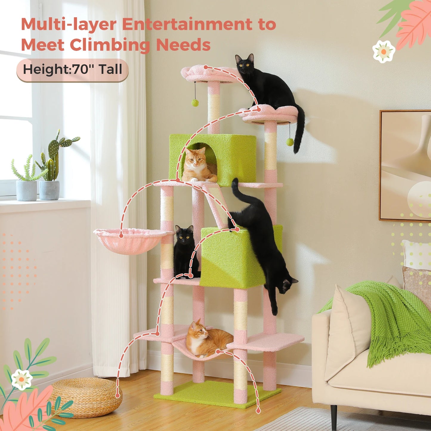 PAWZ Road Tall Cat Tree With Scratching Posts And Five Levels