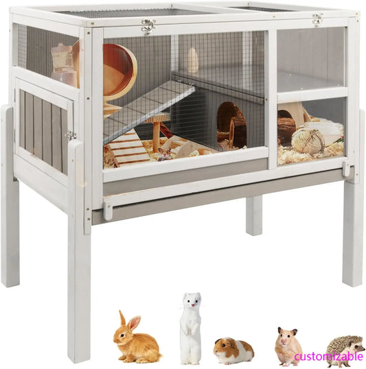 XMSJ Guinea Pig Cages Indoor Wooden Cages With Stand And Ramp