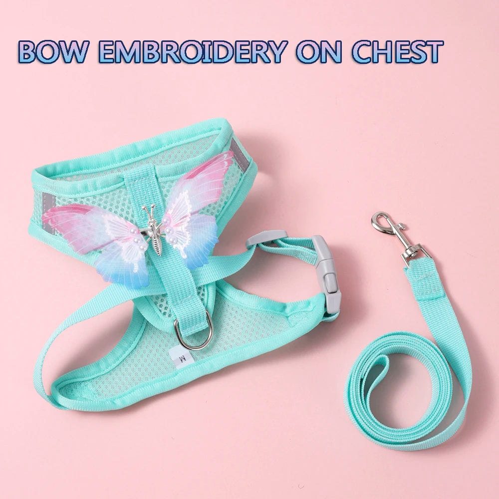 Breathable Cat Harness Set Butterfly Design With Leash Accessories
