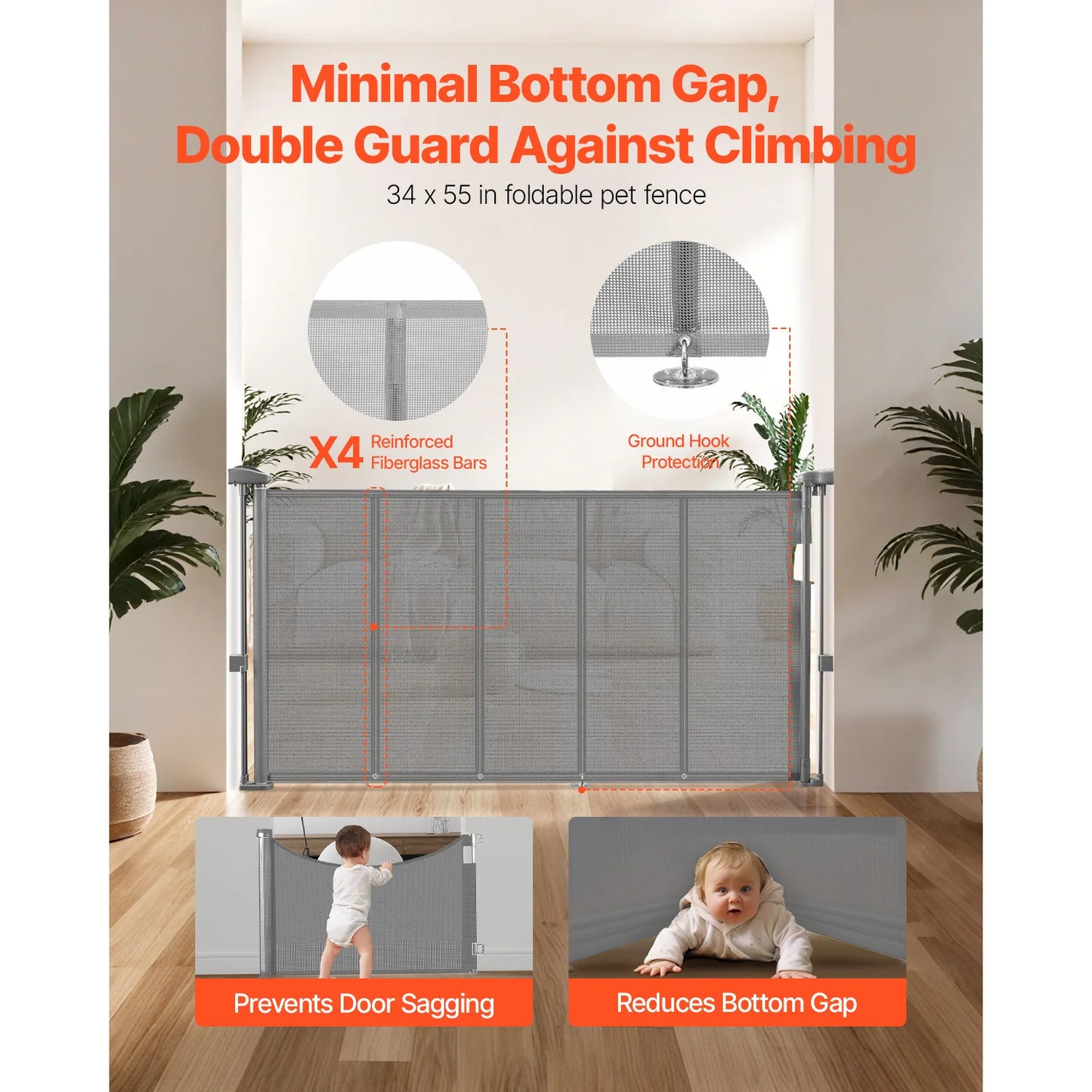 SucceBuy Retractable Baby Gate For Kids And Pets Mesh Barrier