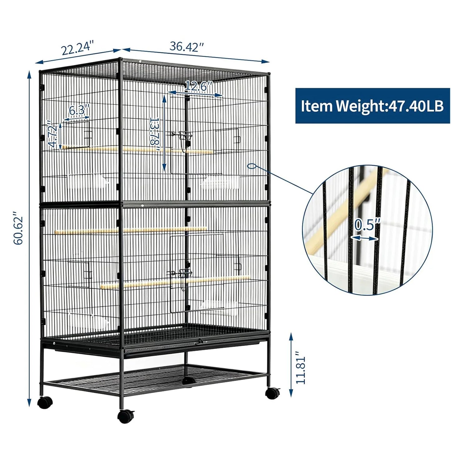 HiMISS Parakeet Cage With Rolling Storage Stands And Feed Bowls