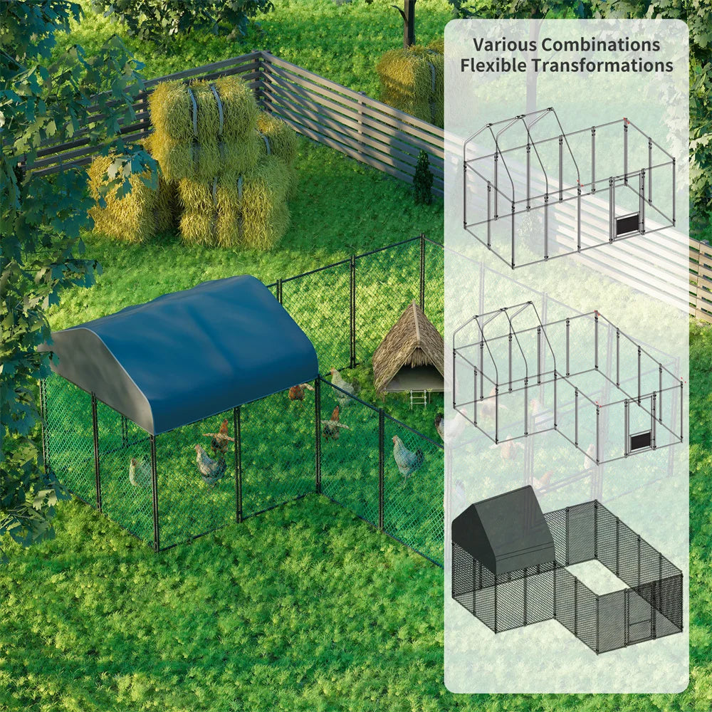 Borwart Heavy Duty Large Chicken Run Coop With Outdoor Cover And Walk In Entrance