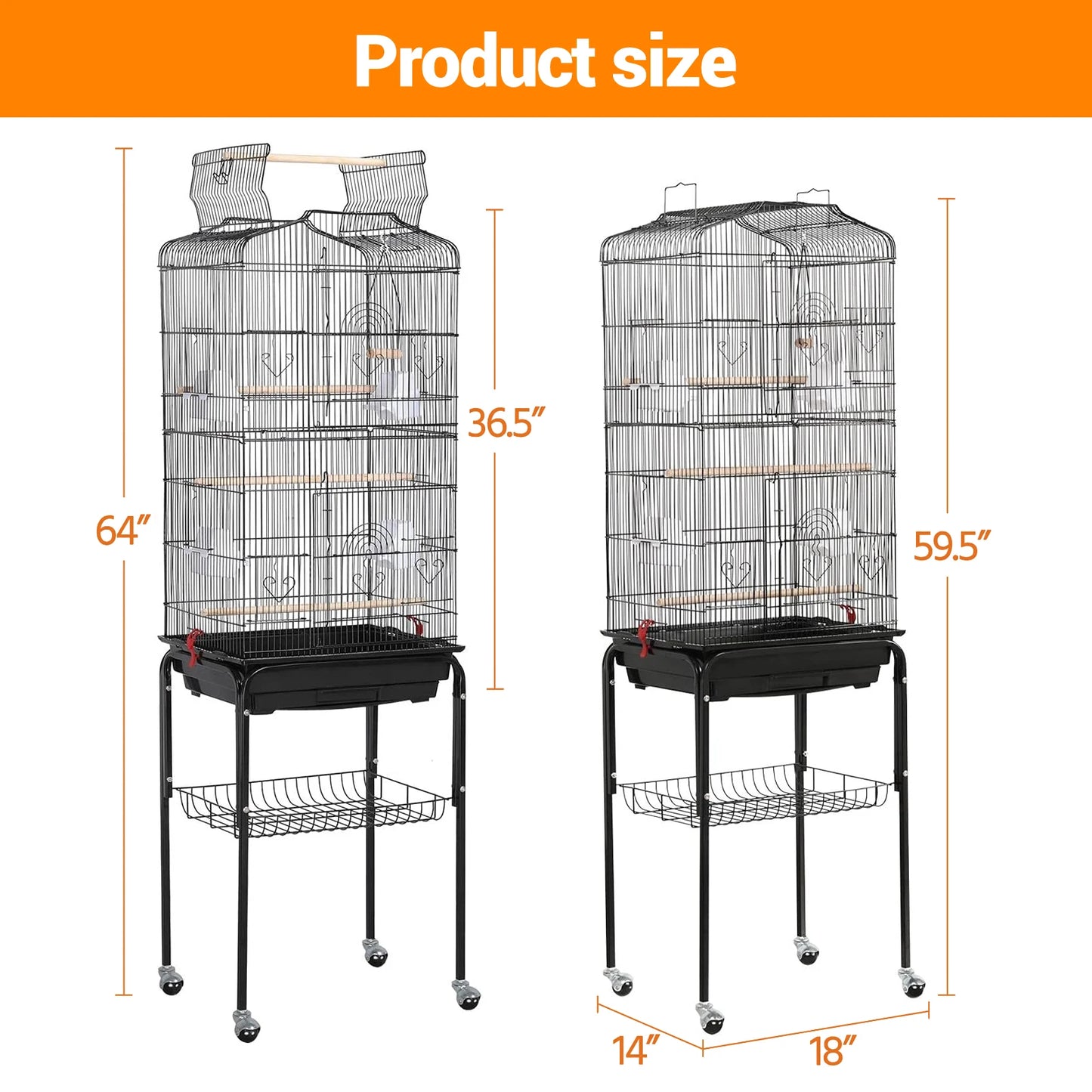 HiMISS Bird Cage With Open Rooftop Play Stand And Tray