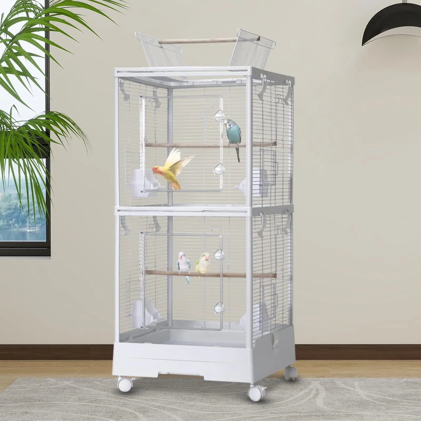 HiMISS 3 in 1 Bird Cage With Wheels Top Stand For Parakeets Canaries Lovebirds
