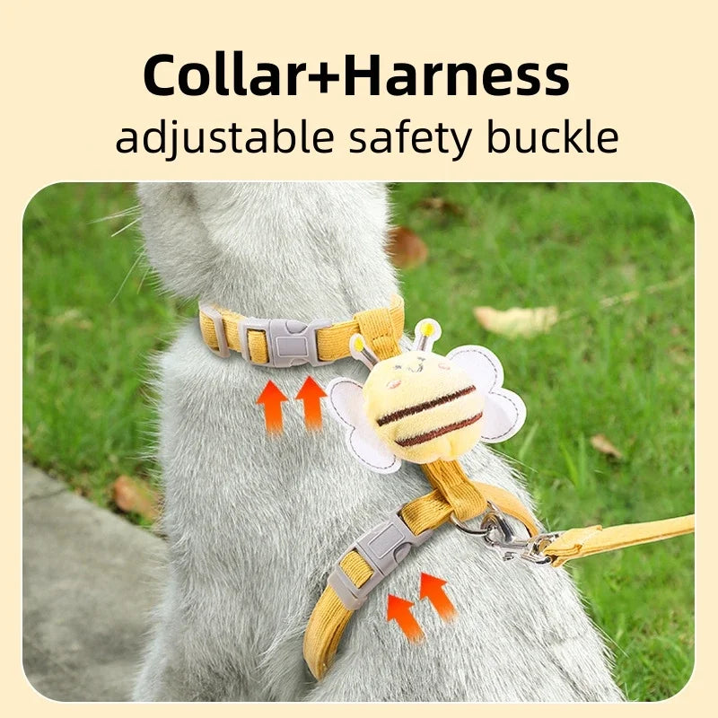 Bee Themed Cat Harness And Leash Set Adjustable Comfort Fit