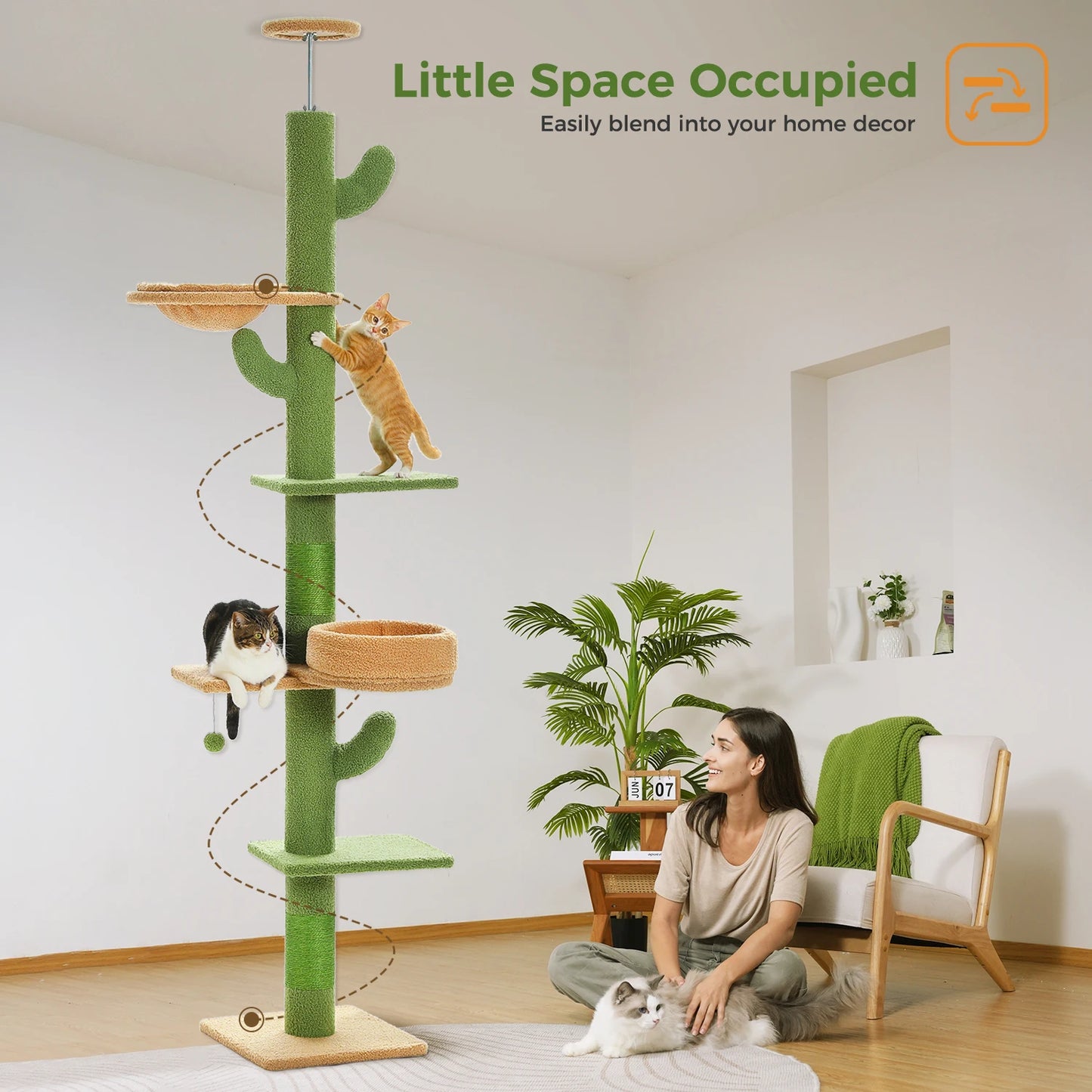 PEQULTI Adjustable Height Cat Tree Floor To Ceiling With Hammock