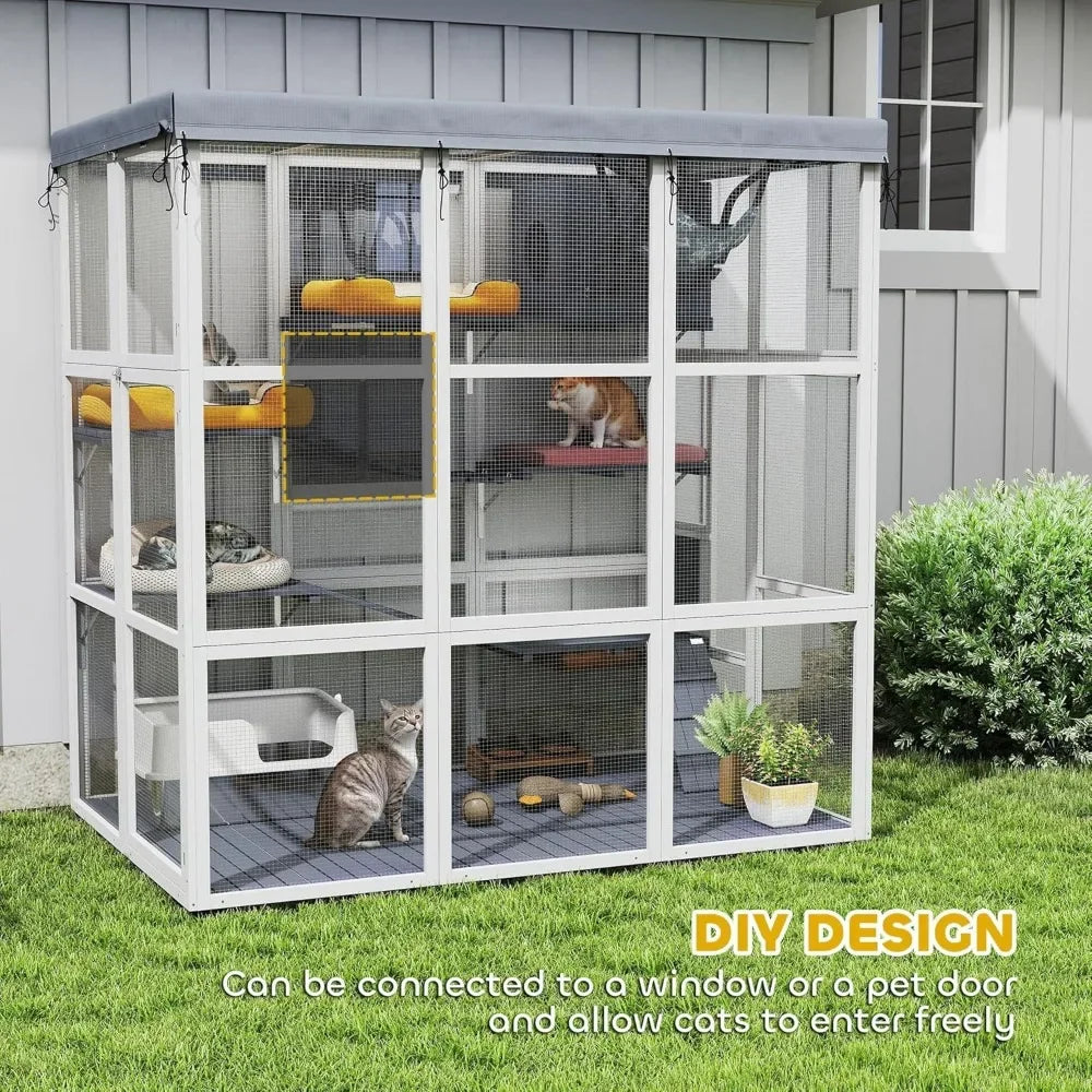 Outdoor Cat Enclosure Luxury House With Hammock Ramps And Tarp