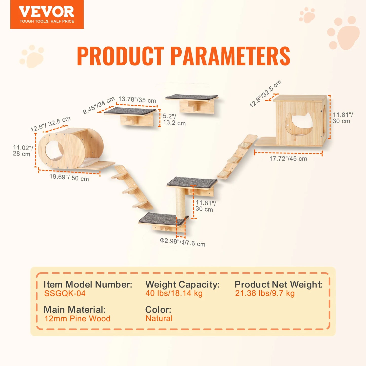 SucceBuy Wall Mounted Cat Shelves Perches Cat Tree With Hammocks