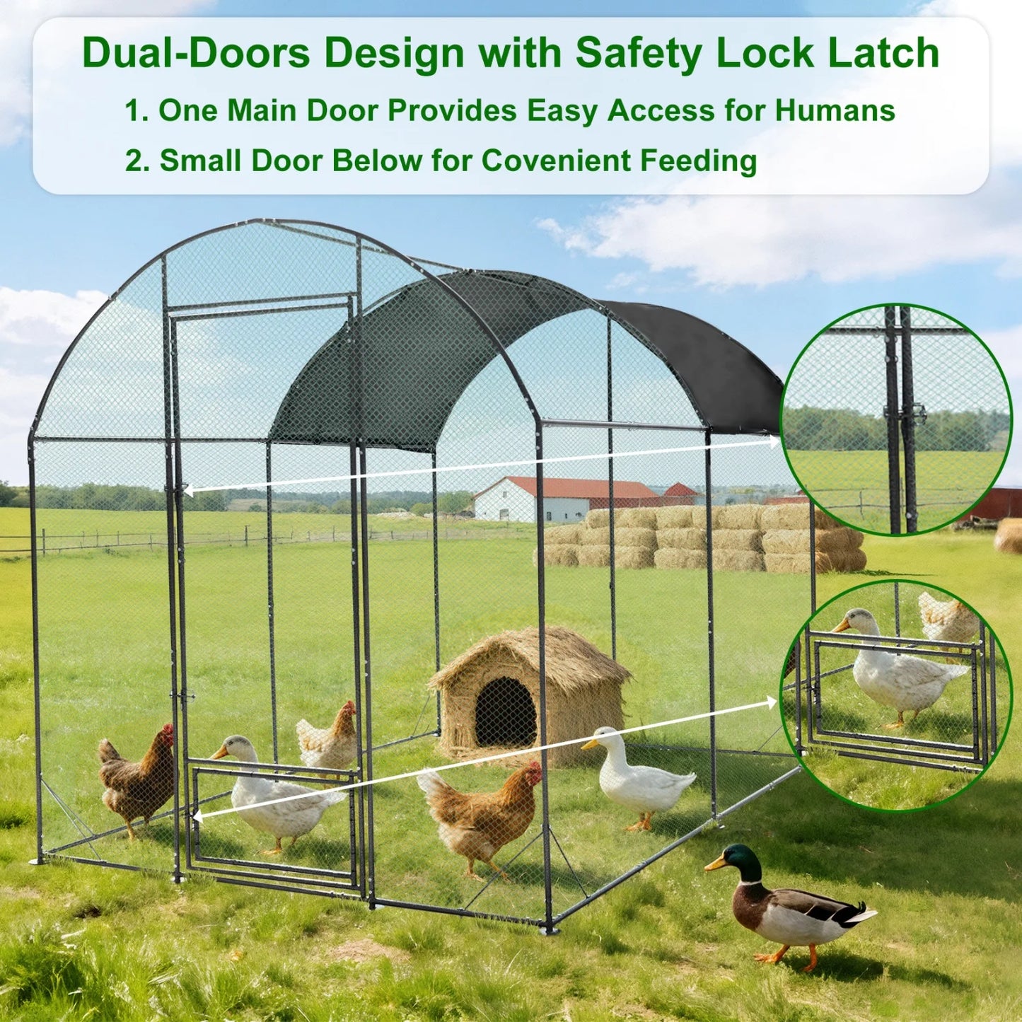 BINGOPAW Metal Walk In Poultry Coop With Nylon Netting Outdoors