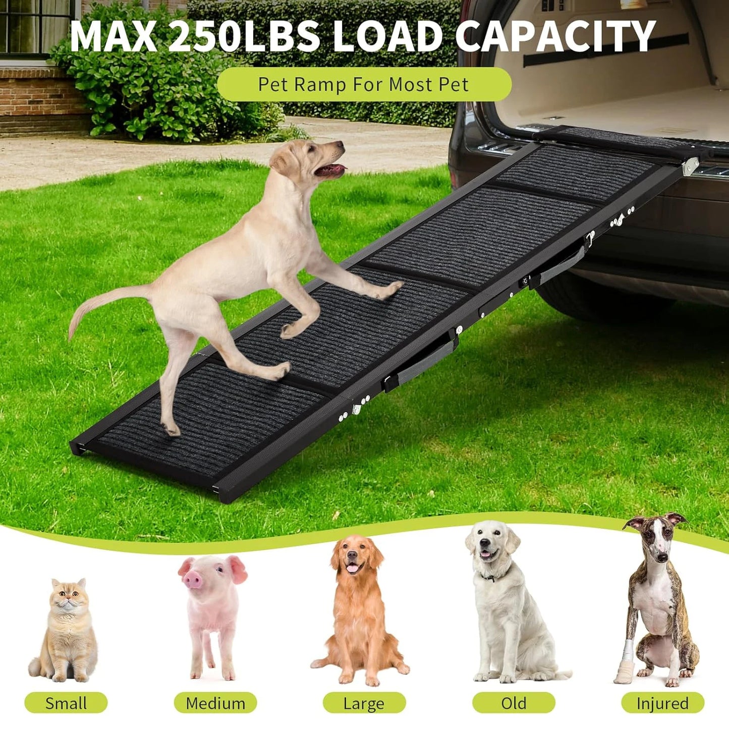 HiMISS Upgraded Folding Dog Ramp For Cars Non Slip Surface 250 Lbs