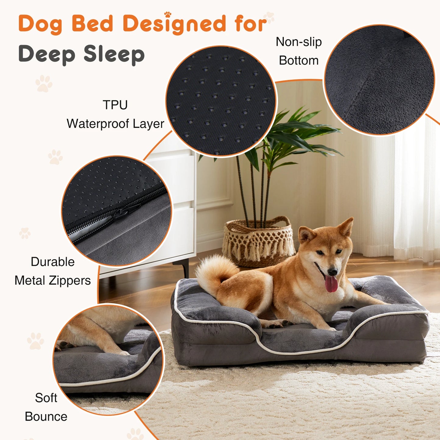 JHK Orthopedic Memory Foam Dog Bed For Small Dogs Cats With Removable Cover