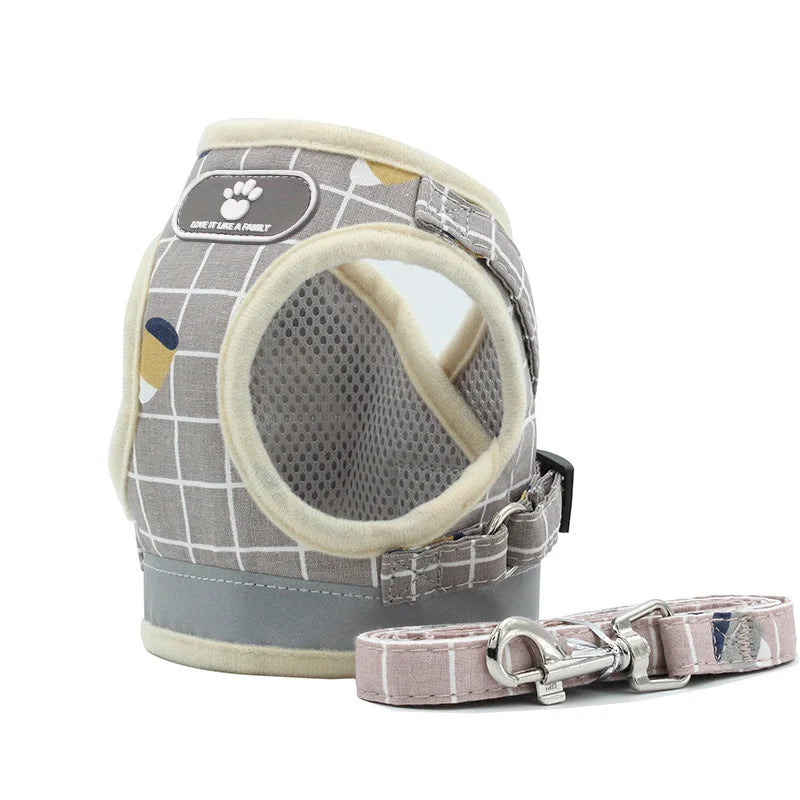 Nylon Puppy Harness Vest With Leash Reflective Breathable Pet Harness