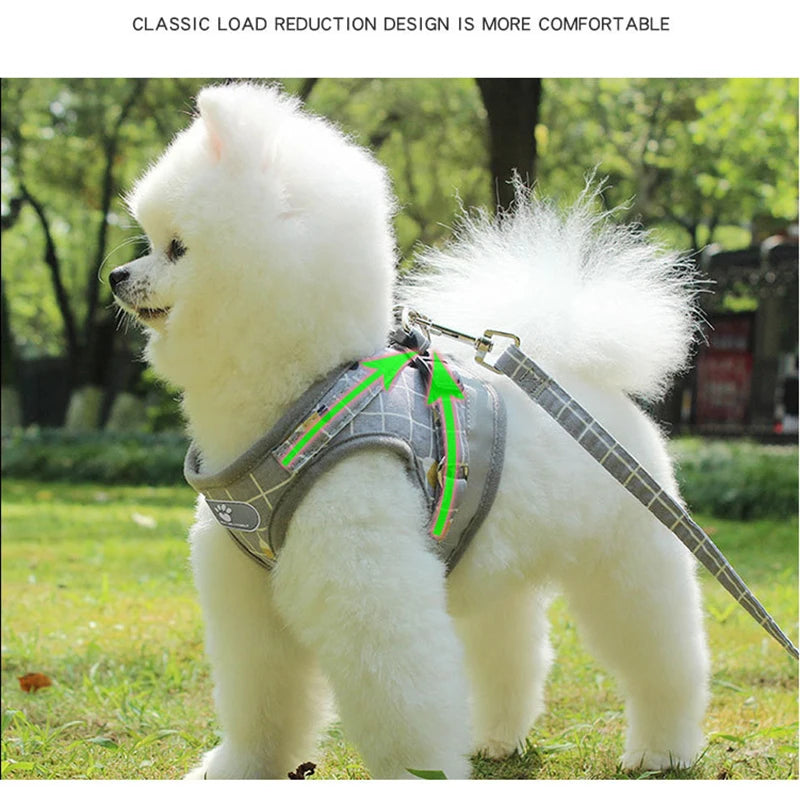 Nylon Puppy Harness Vest With Leash Reflective Breathable Pet Harness