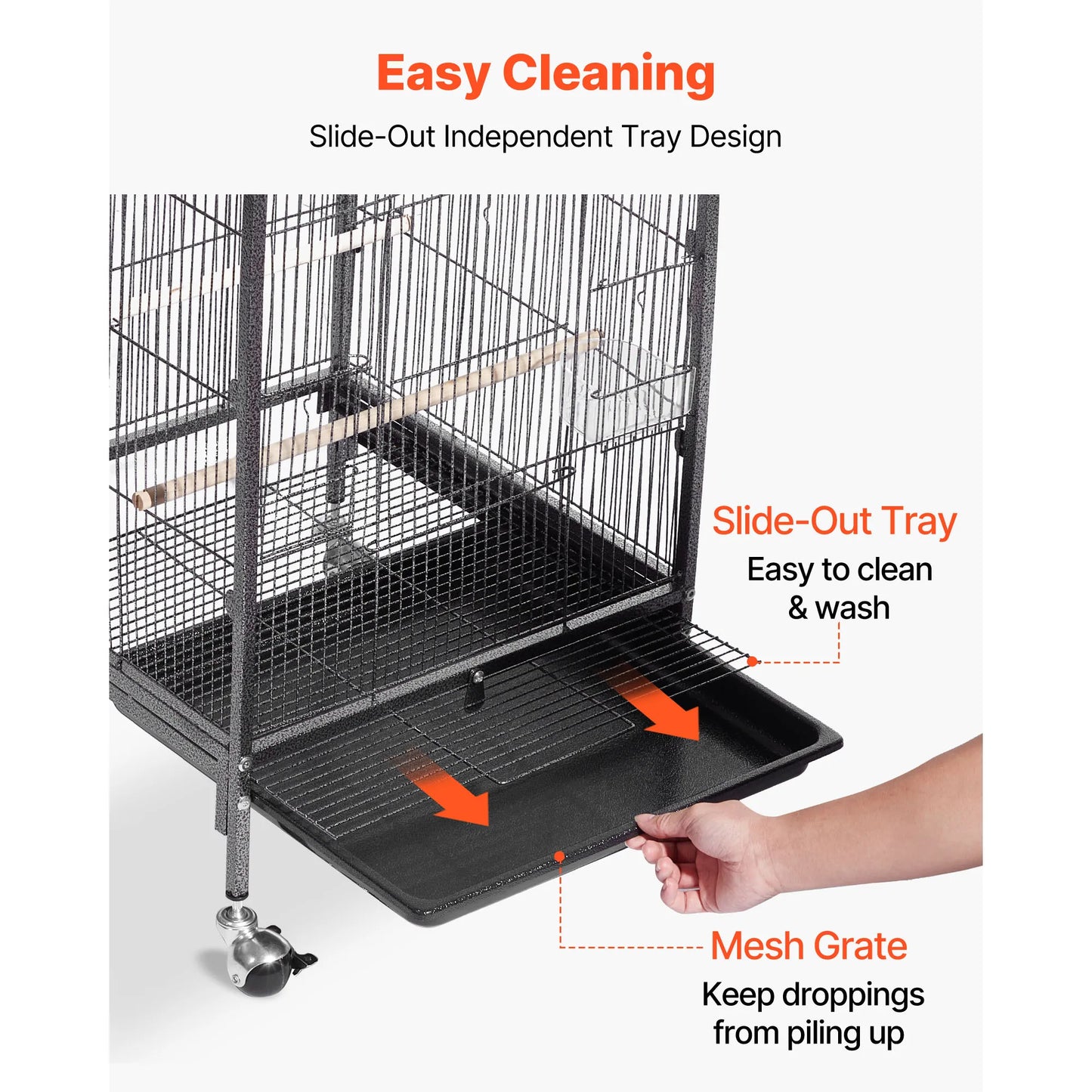 SucceBuy Wrought Iron Flight Cage Top With Perches And Casters