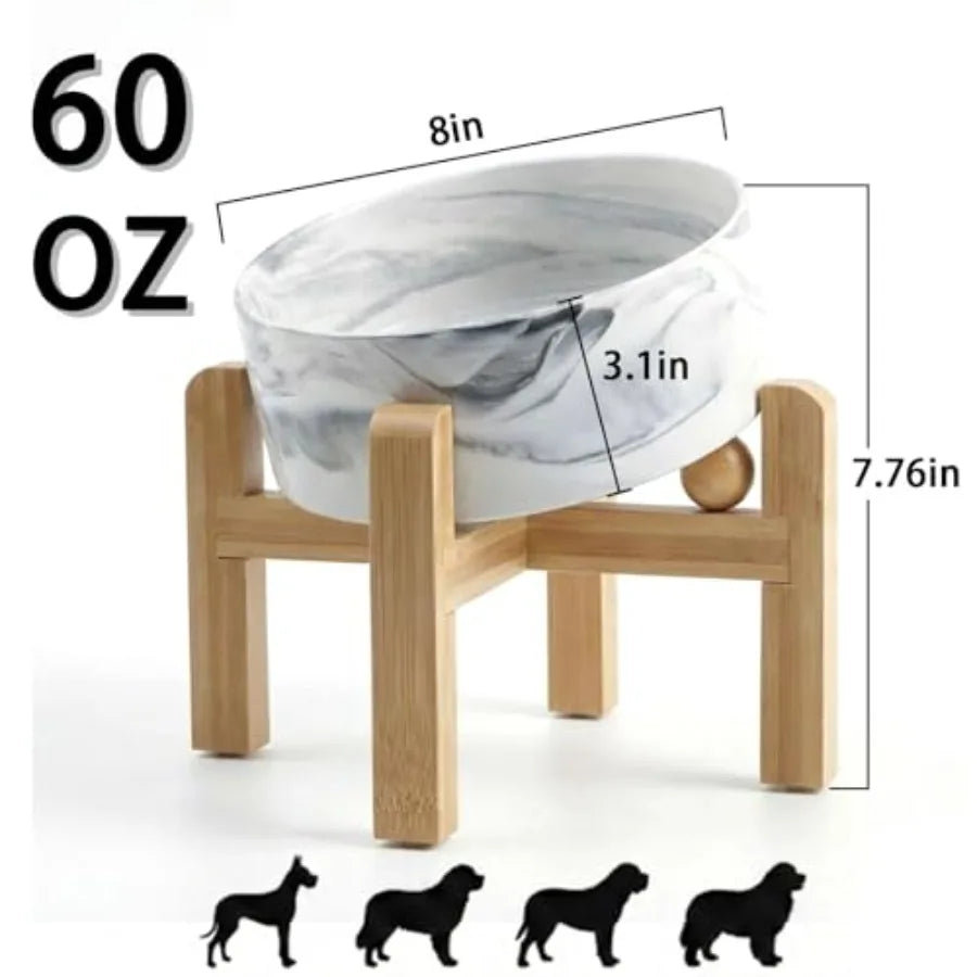 Ceramic Raised Dog Bowl With Bamboo Stand For Small And Medium Dogs And Cats