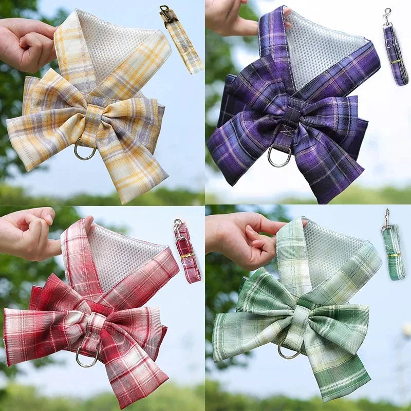 Cute No Pull Dog Harness Set With Leash And Bowtie
