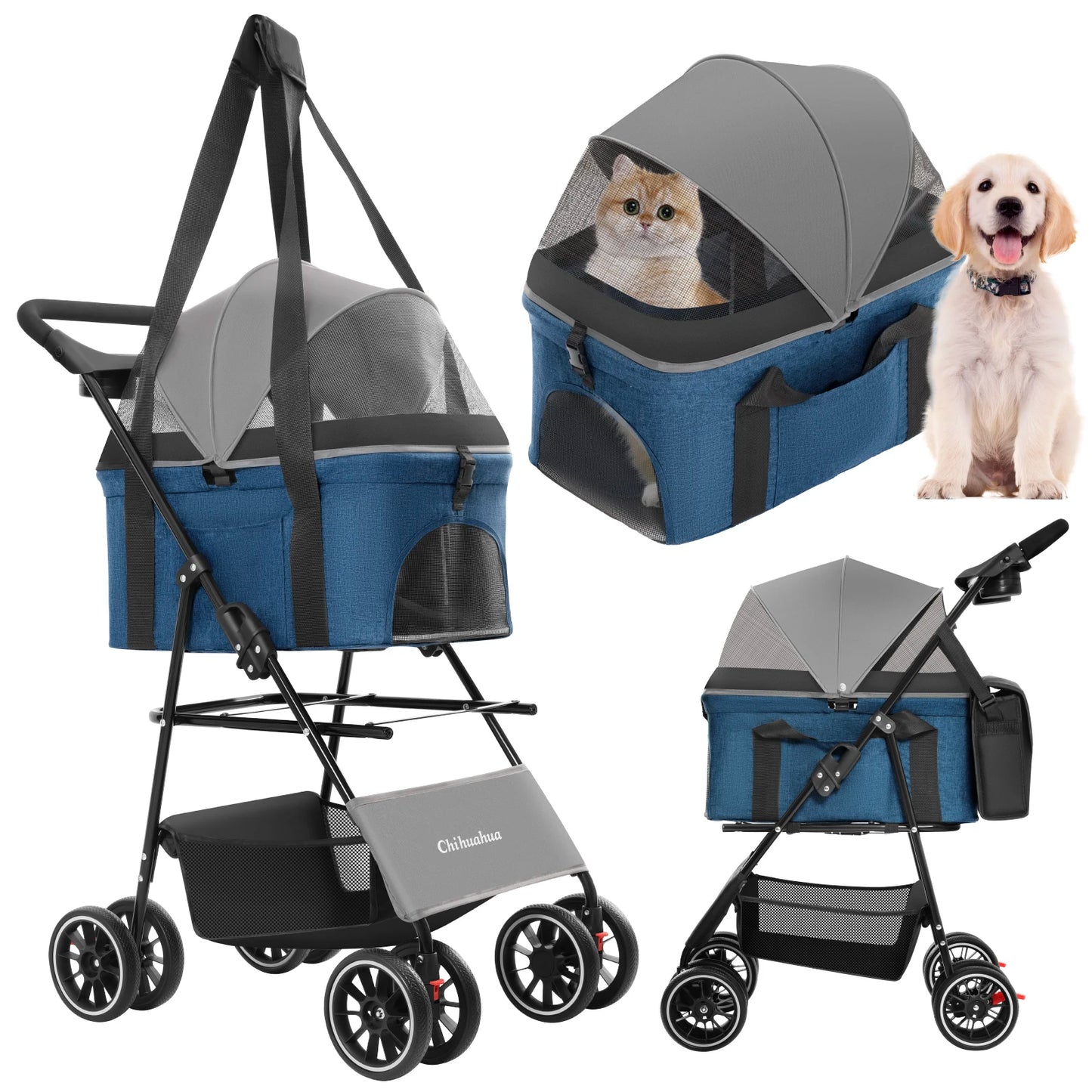 CHIHUAHUA Pet Stroller 3 In 1 For Dogs Cats Lightweight