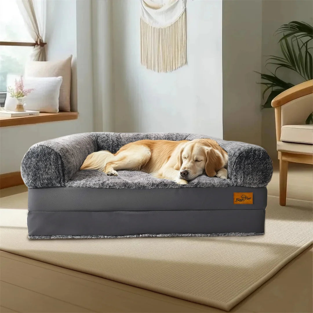 BINGOPAW Giant Foldable Calming Orthopedic Dog Bed With Plush Cover