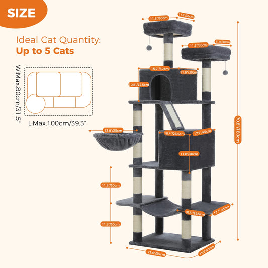 PAWZ Road Tall Cat Tree With Scratching Posts And Five Levels