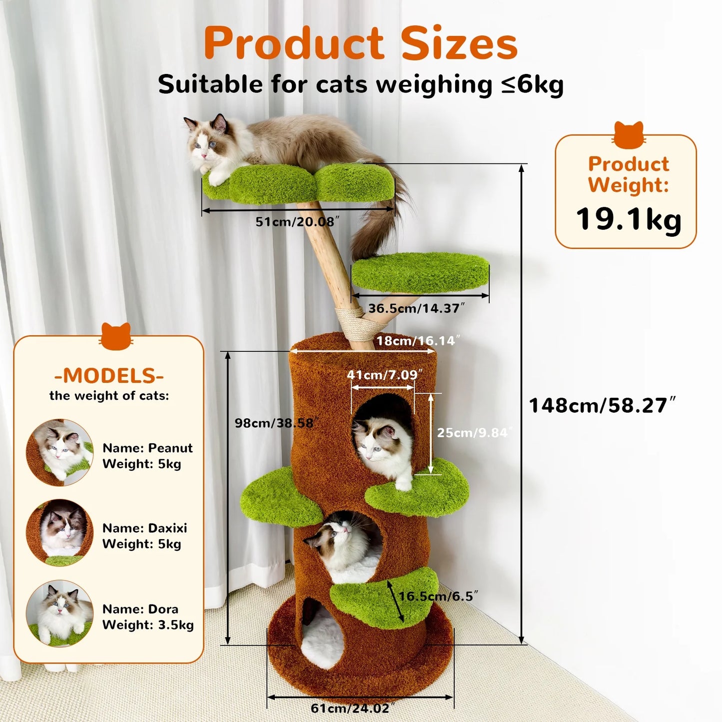 BINGOPAW Five Level Cat Tree With Plush Cave Scratching Post