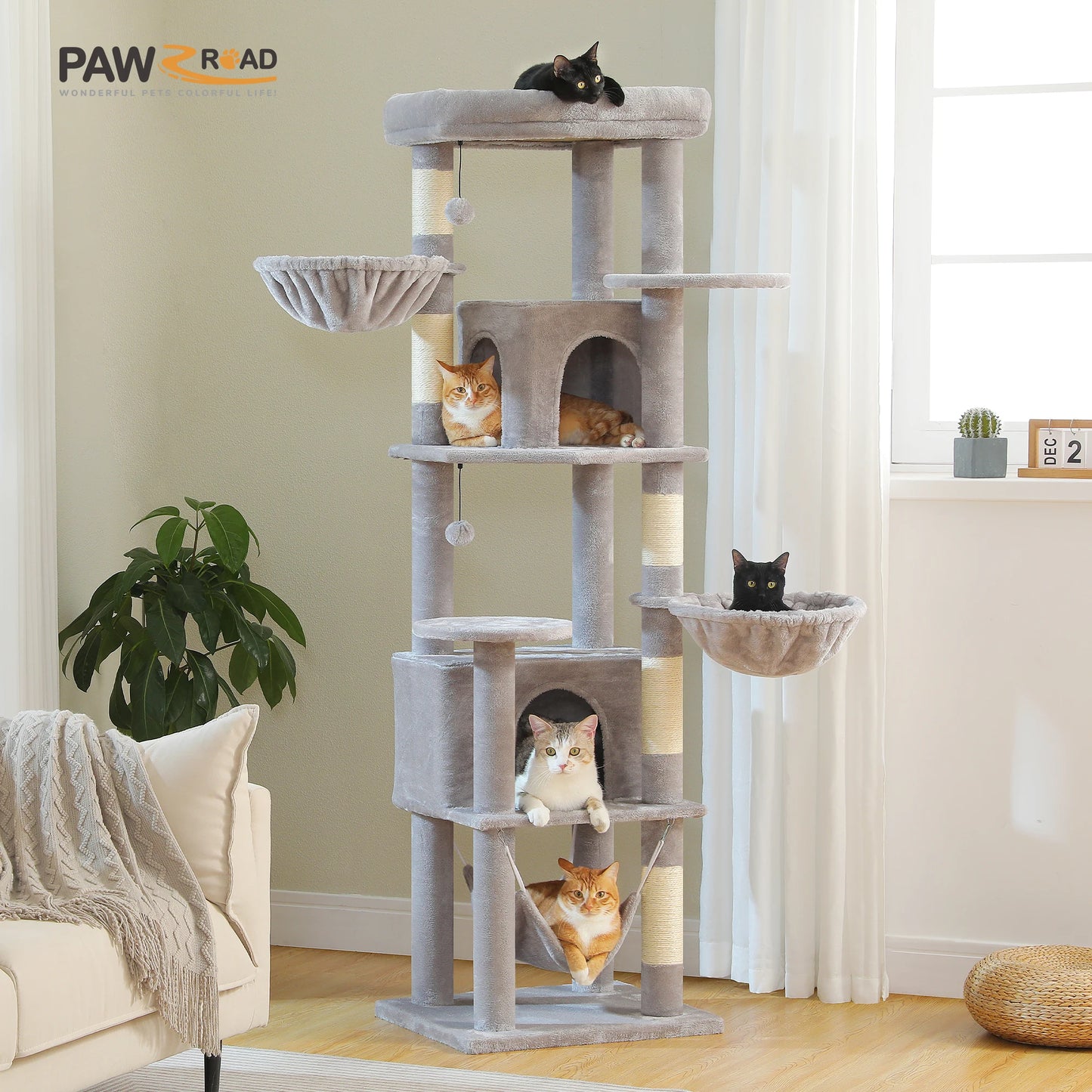 PAWZ Road Tall Cat Tree With Scratching Posts And Five Levels