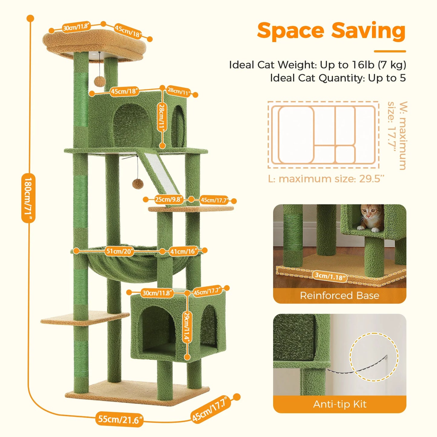 PAWZ Road Tall Cat Tree With Scratching Posts And Five Levels