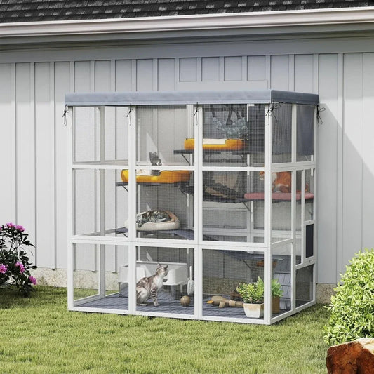 Outdoor Cat Enclosure Luxury House With Hammock Ramps And Tarp