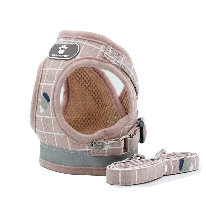 Nylon Puppy Harness Vest With Leash Reflective Breathable Pet Harness