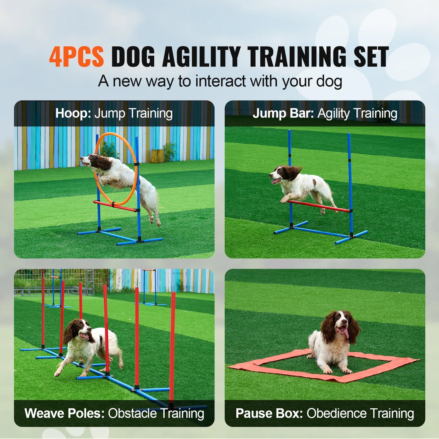 SucceBuy Dog Agility Training Kit Adjustable High Hurdles Weave Poles
