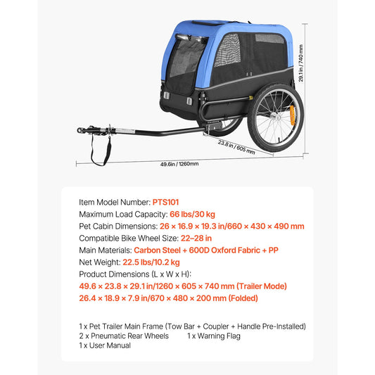 Dog Bike Trailer With Quick Release Wheel And Safety Flag