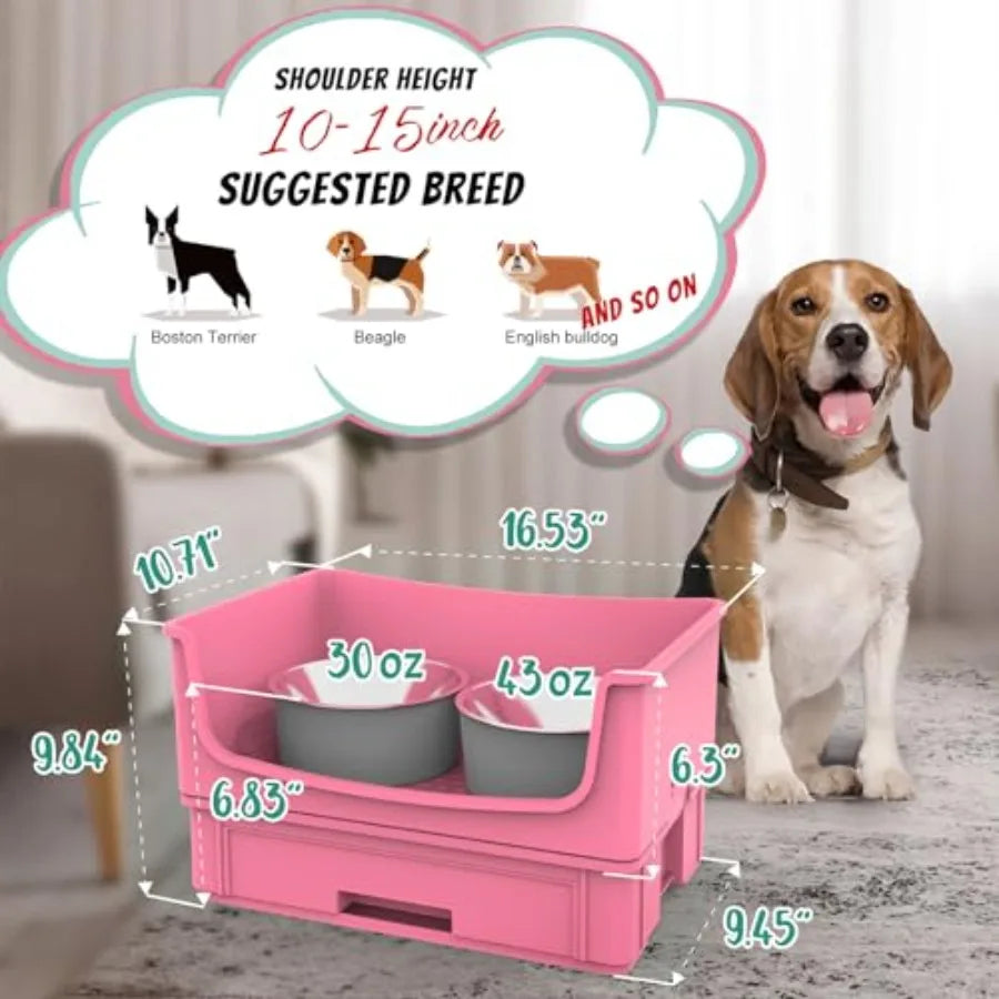 Mess Proof Dog Bowls No Spill Pet Feeder With 2 Stainless Steel Bowls For Dogs