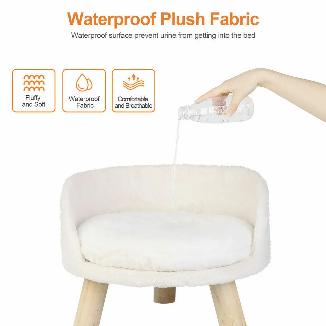 Soft Dog or Cat Bed With Plush Fabric Cushion And Wooden Legs
