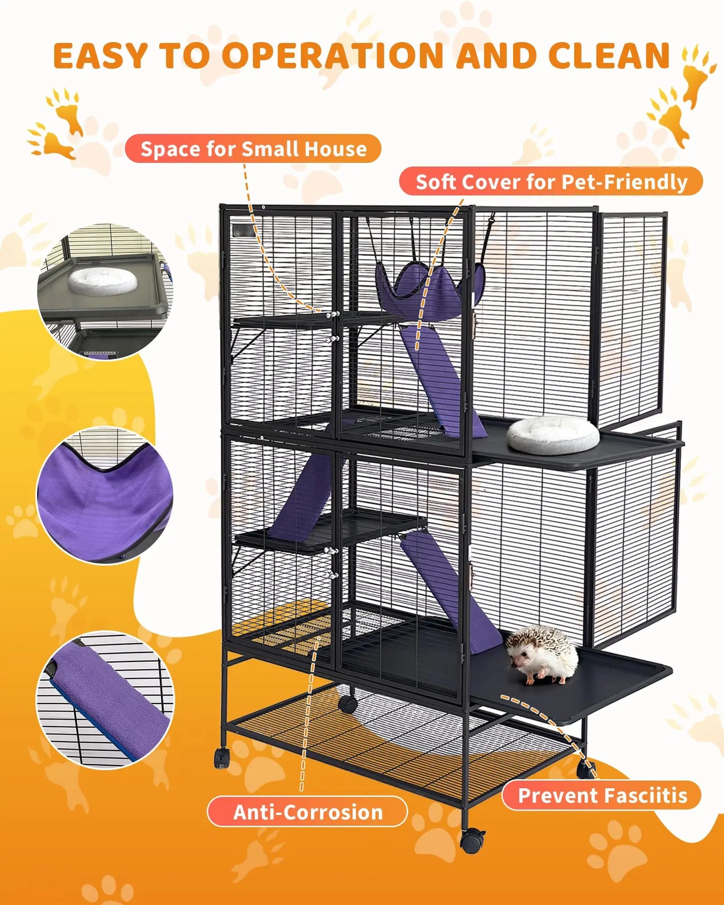 HiMISS Ferret Cage Metal Small Animal Habitat With Hammock Ramp Play Areas