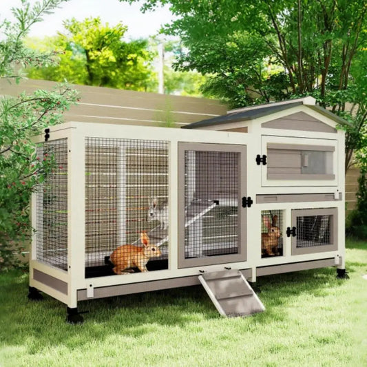 Outdoor Indoor Rabbit Hutch With 6 Wheels And Removable Trays