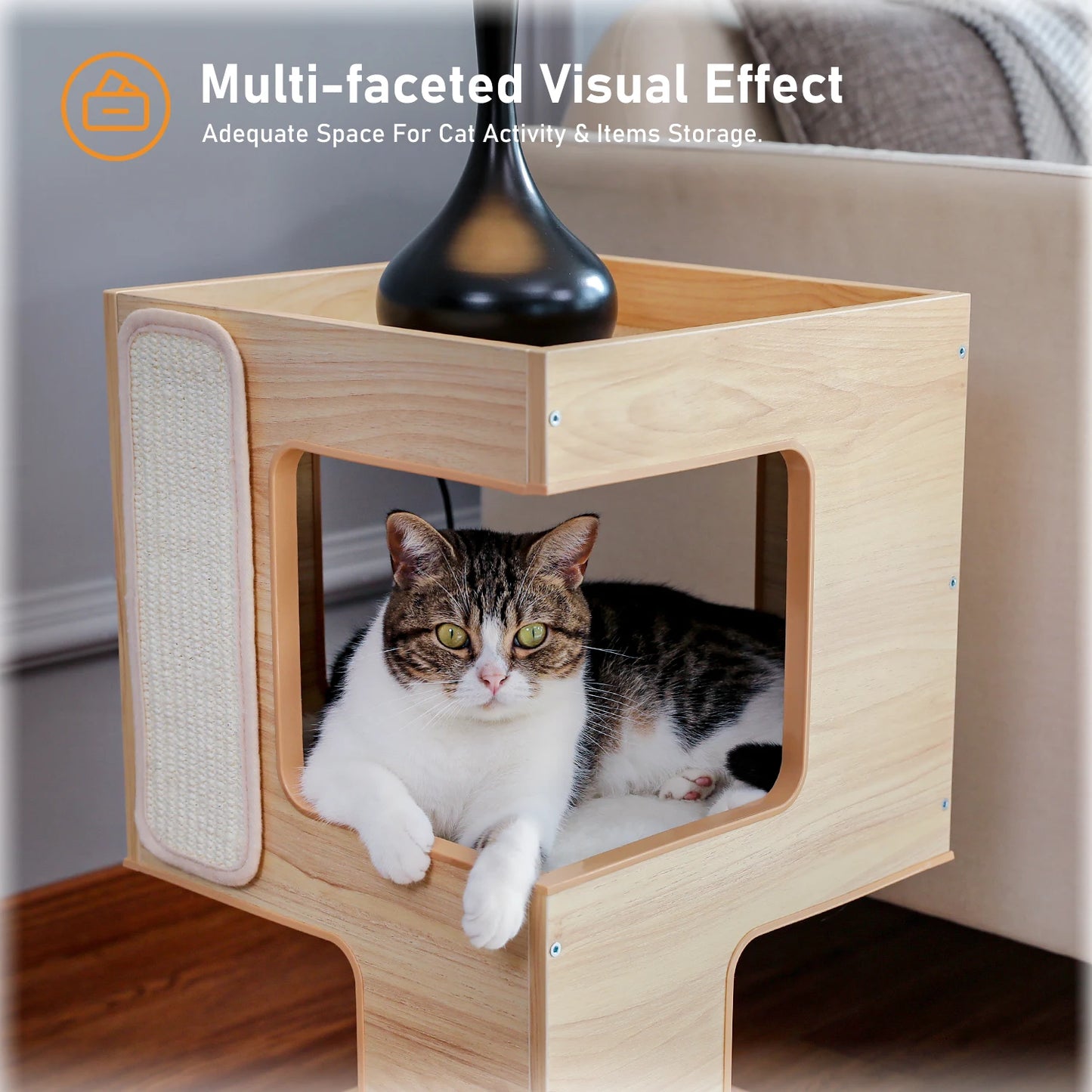 PAWZ Road Wood Cat Condo Bed With Removable Mats Scratching Pad Cat Tree