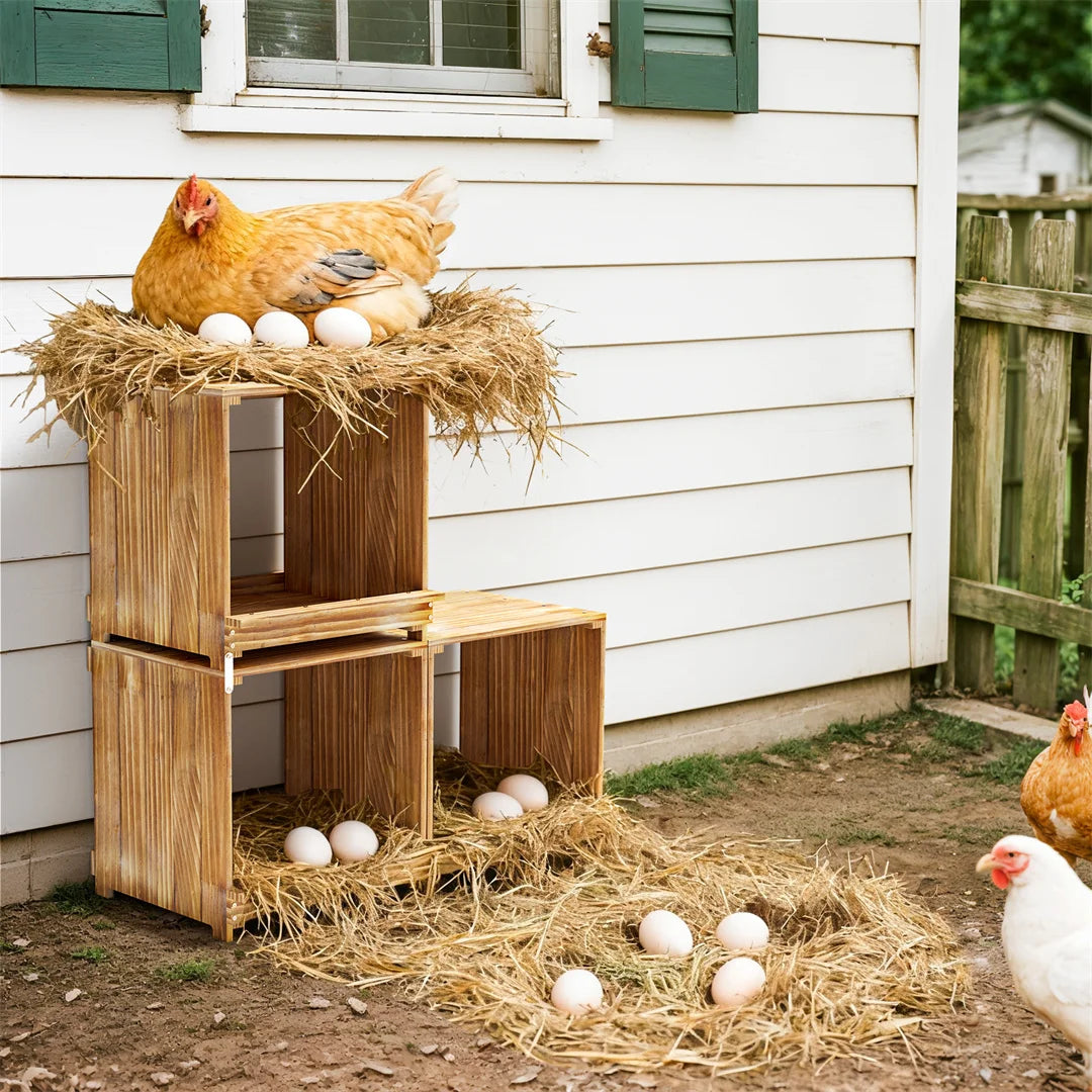 BINGOPAW Pine Wood 3 Compartment Chicken Nesting Box For Eggs