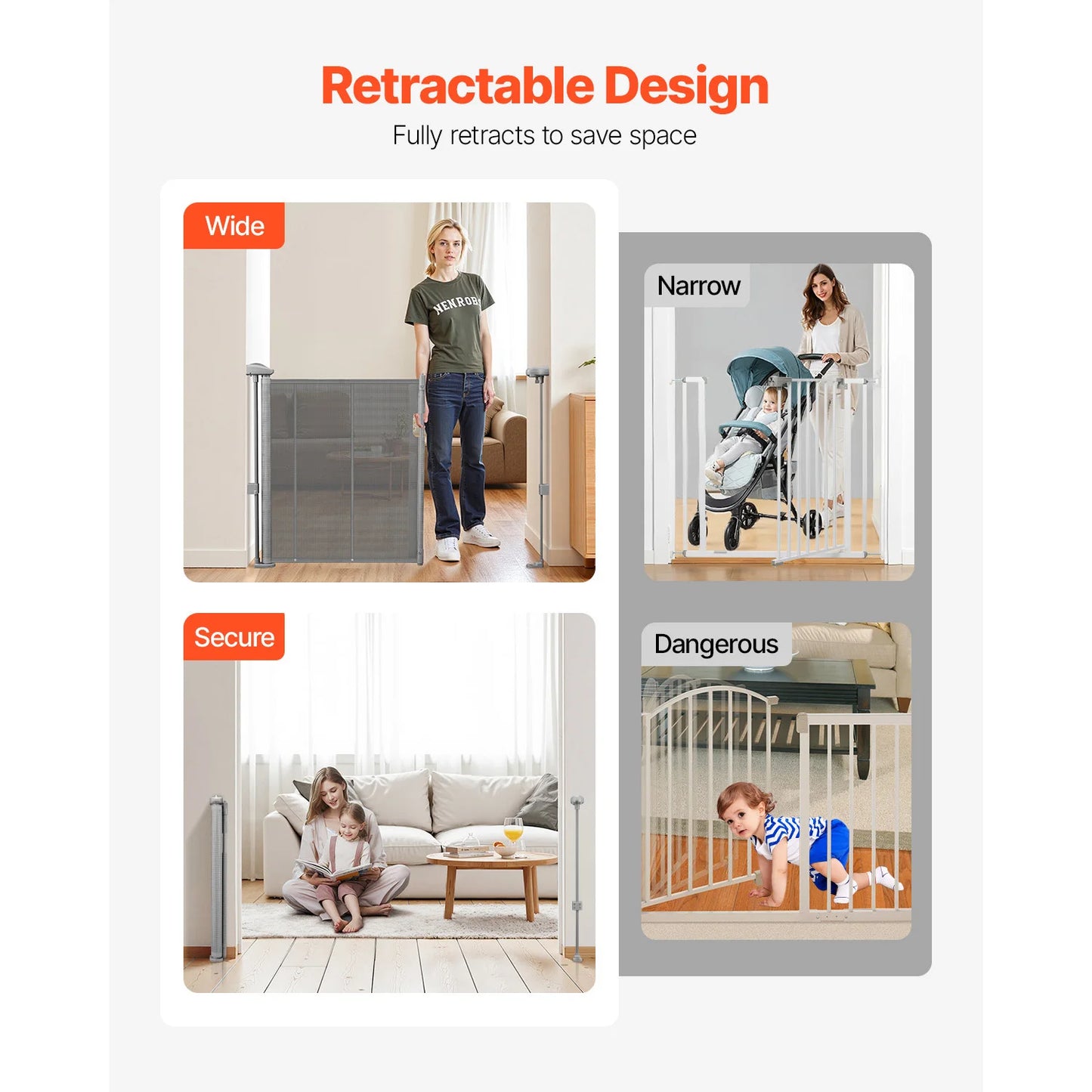 SucceBuy Retractable Baby Gate For Kids And Pets Mesh Barrier