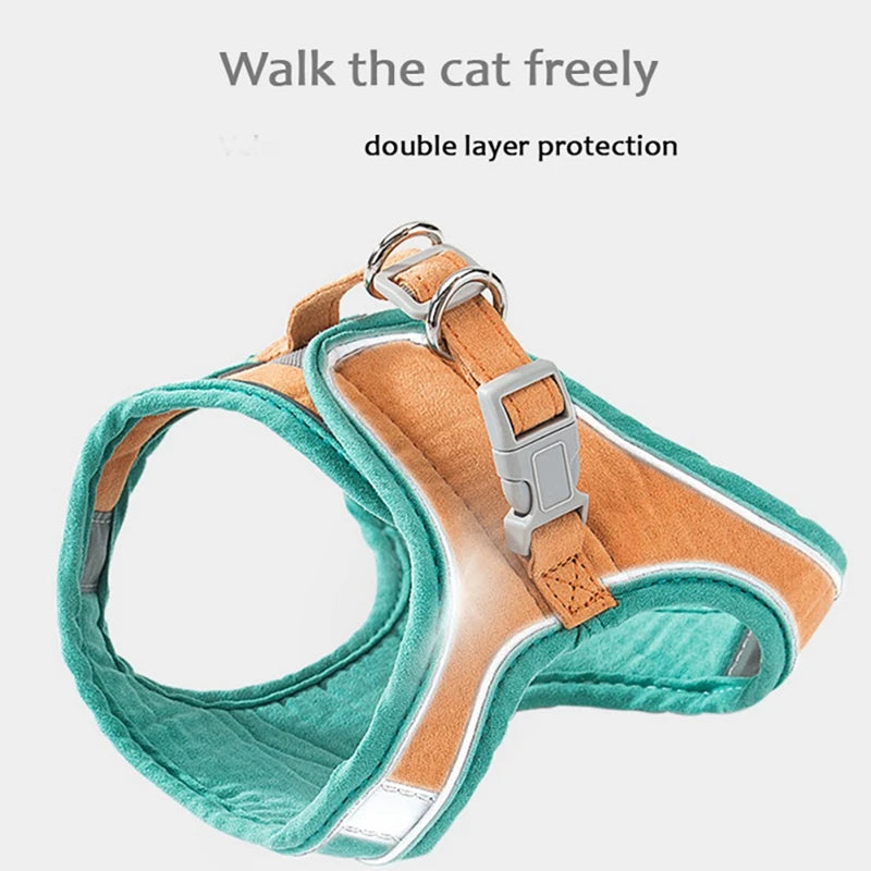 Cat Harness Leash Set Reflective Strip Suede Comfort Kitten