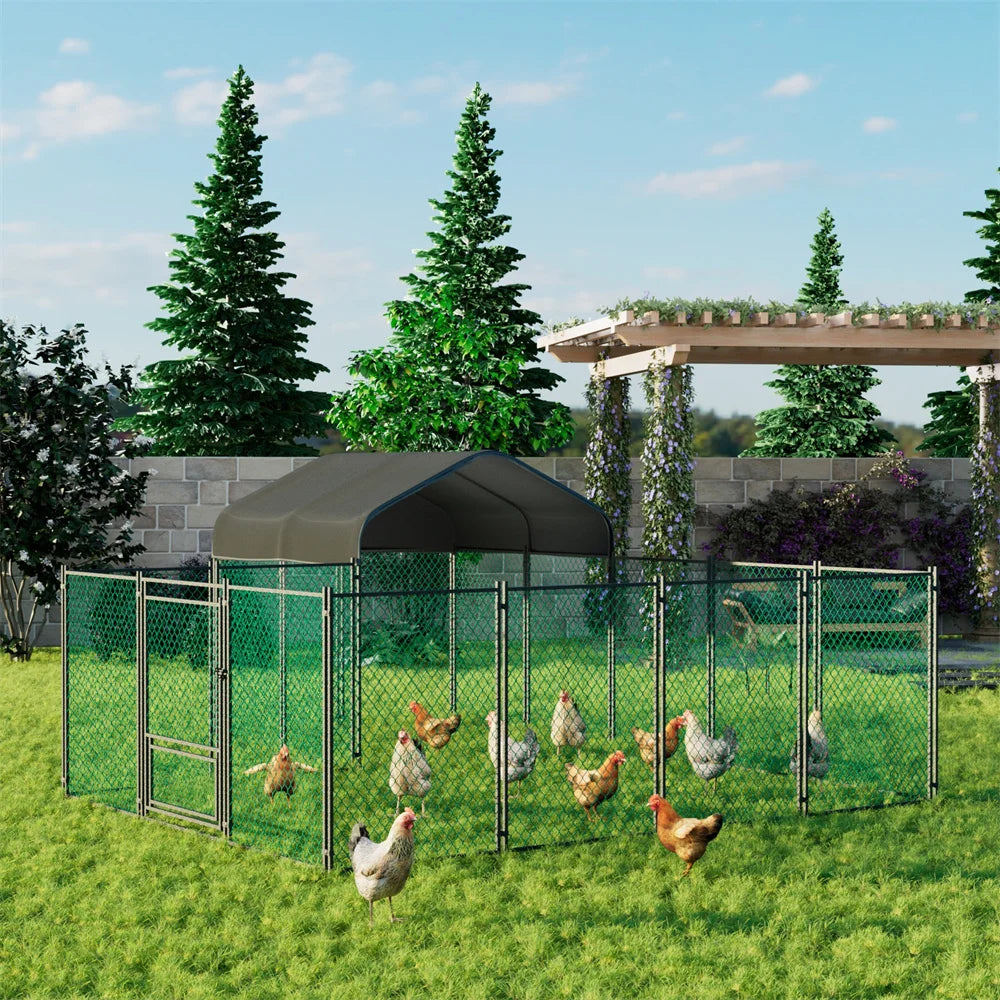 Borwart Heavy Duty Large Chicken Run Coop With Outdoor Cover And Walk In Entrance