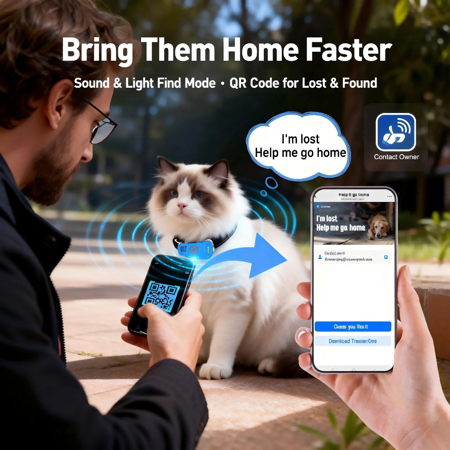 WANWAYTECH GPS Pet Tracker Real Time Location For Dogs Cats
