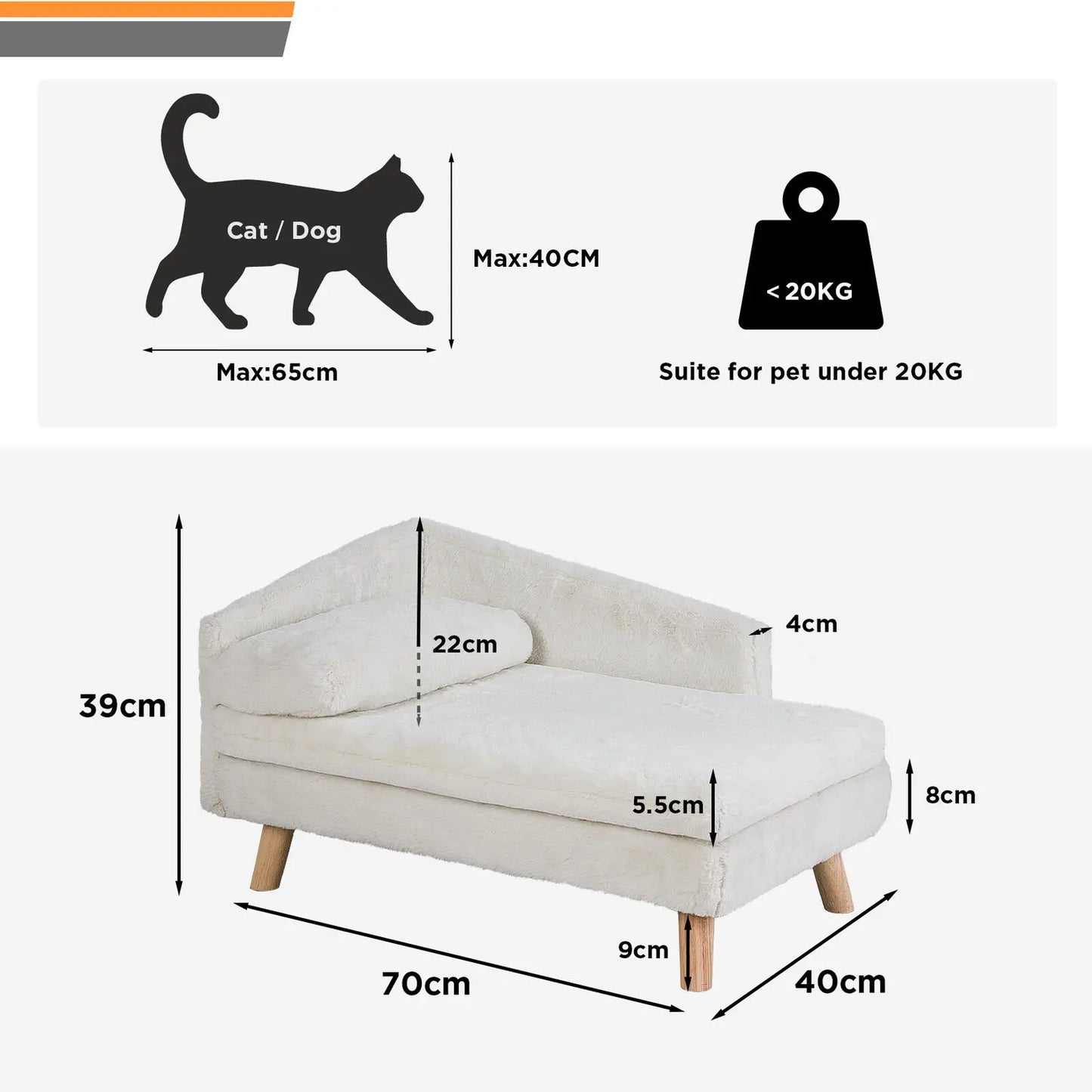 Elevated Solid Wood Leg Pet Bed For Indoor Dogs And Cats L Shape Plush Couch