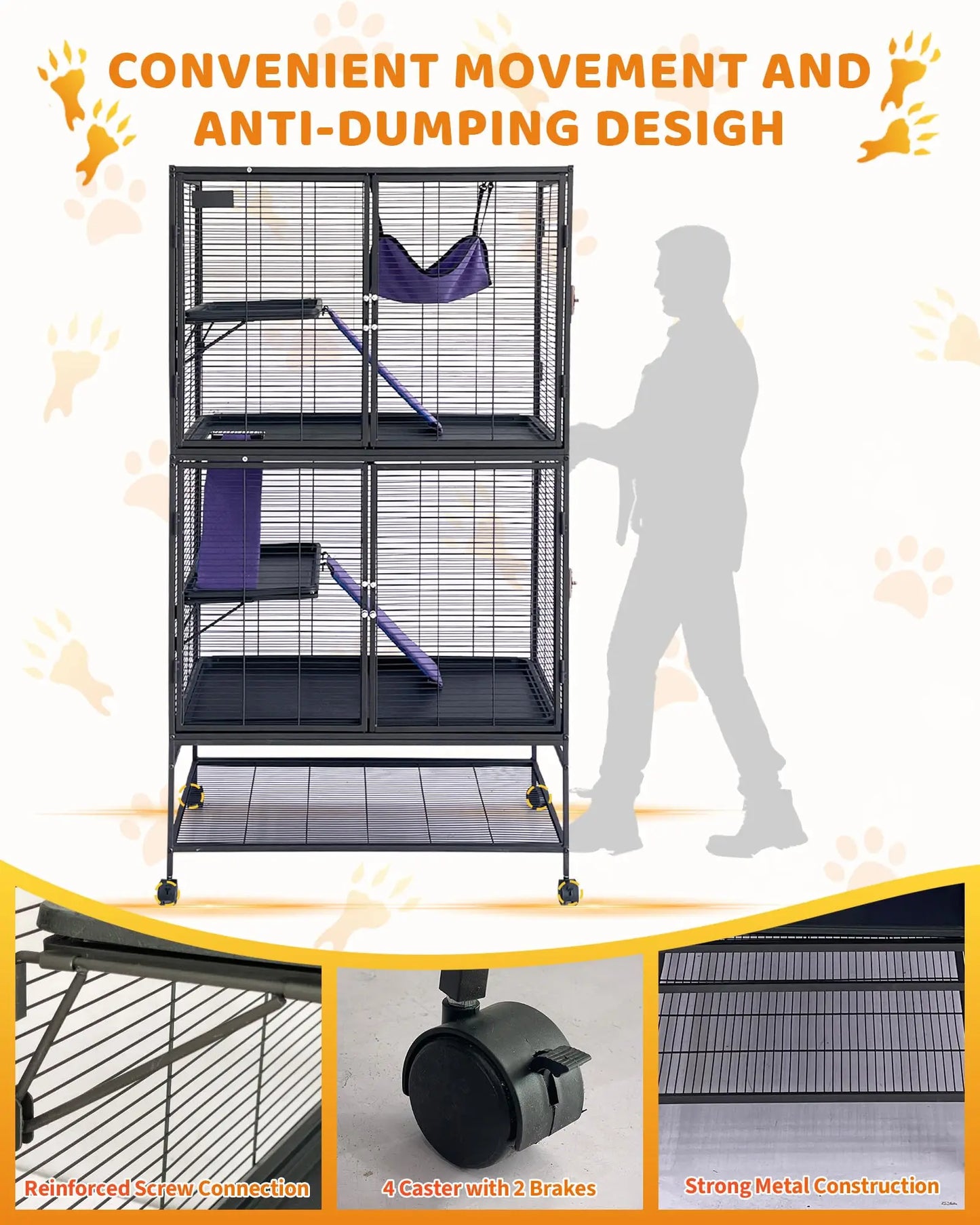 HiMISS Ferret Cage Metal Small Animal Habitat With Hammock Ramp Play Areas