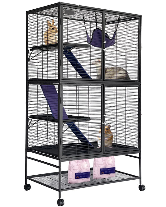 HiMISS Ferret Cage Metal Small Animal Habitat With Hammock Ramp Play Areas